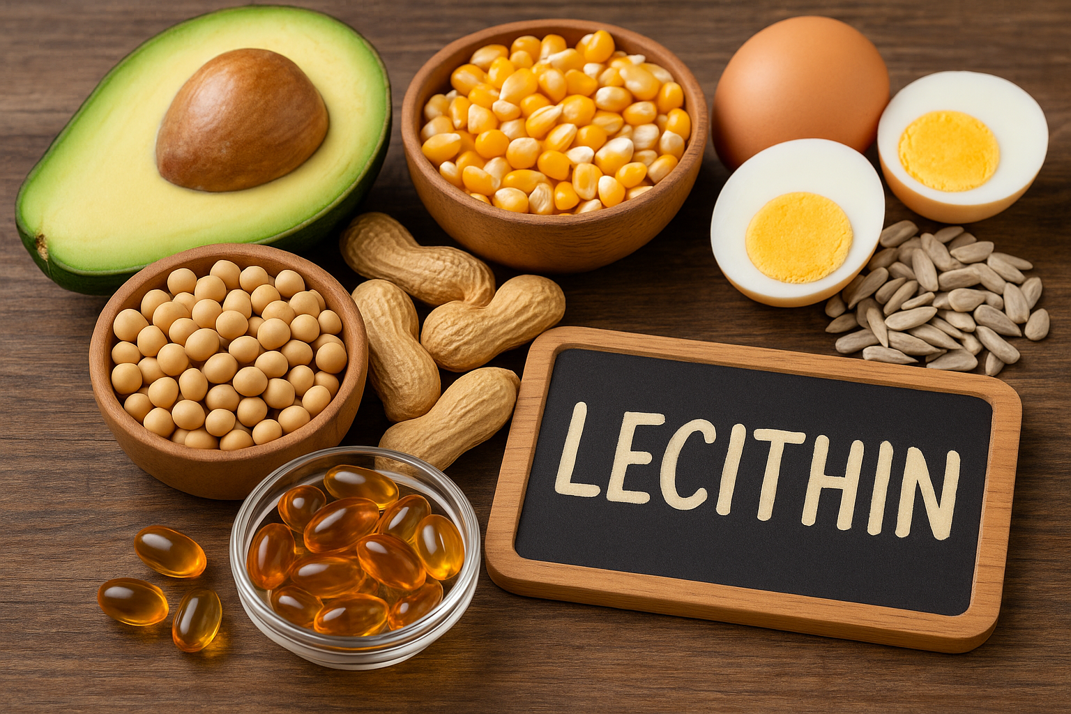 lecithin ist in verschiedenen Lebensmittel enthalten. Avocados, Nüsse, Ei aber auch Mais enthalten es.